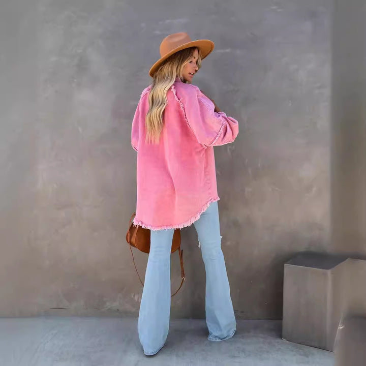 Oversized denim shirt for women with fringes Chic & Stil