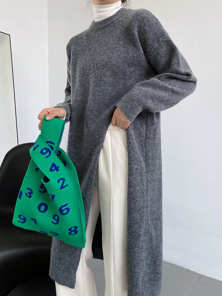 Women Long Knit Sweater with Loose Fit and Side Slits Chic & Stil