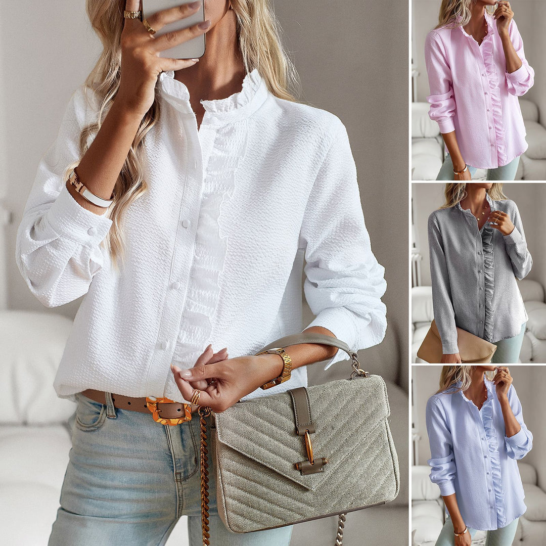 Women's blouse with ruffle details and a fine texture Lune London