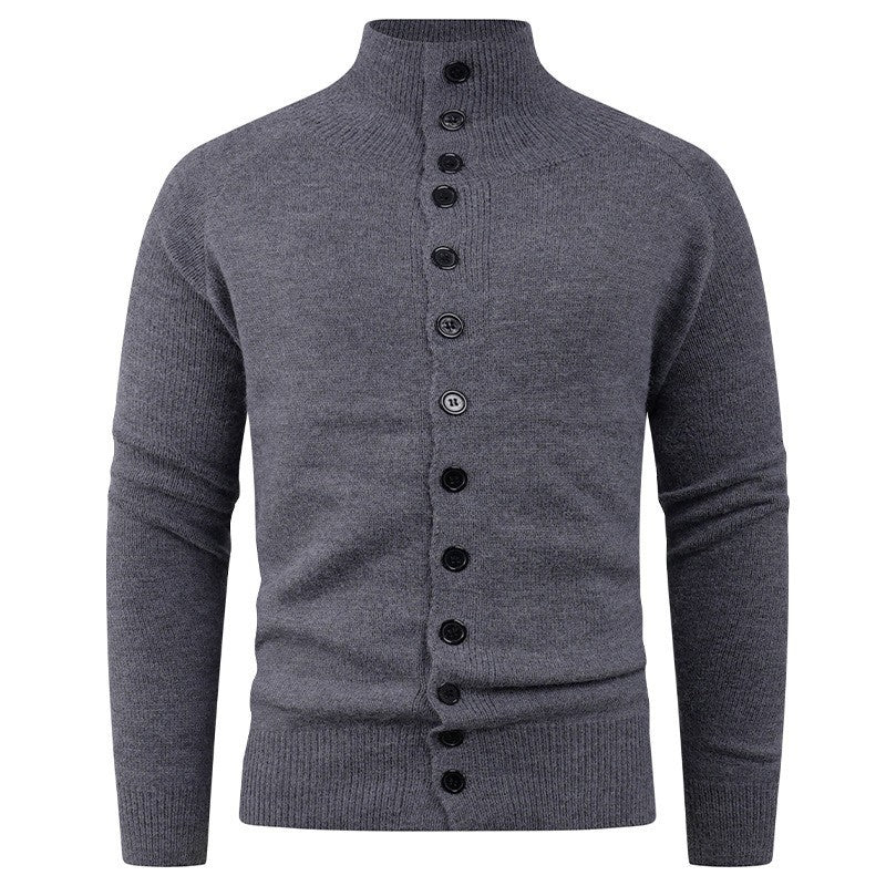 Men's knitted jacket with modern stand-up collar and button closure Lune London