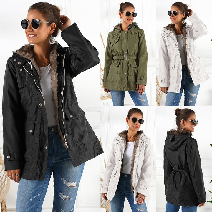Ladies Outerwear Parka with adjustable drawstring and removable hood Lune London