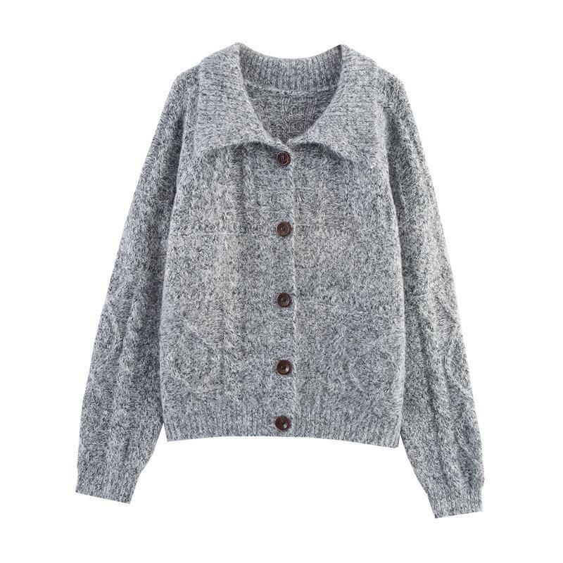 Womens knit jacket with trendy collar and pockets Lune London