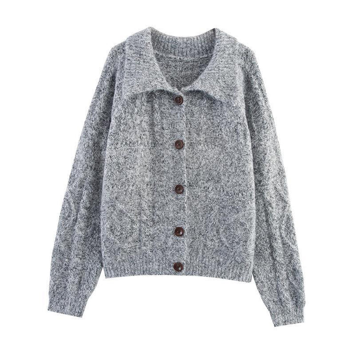 Womens knit jacket with trendy collar and pockets Lune London