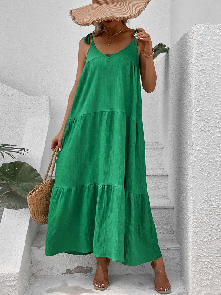 Women Draped Maxi Dress with Adjustable Spaghetti Straps Lune London