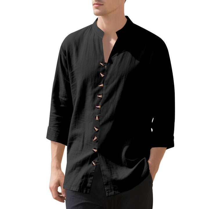 Casual long sleeve shirt for men with Henley collar and trendy buttons Lune London