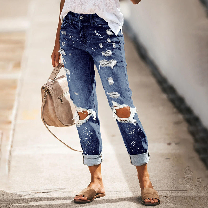Skinny jeans for women with a trendy distressed effect and a high waist Lune London