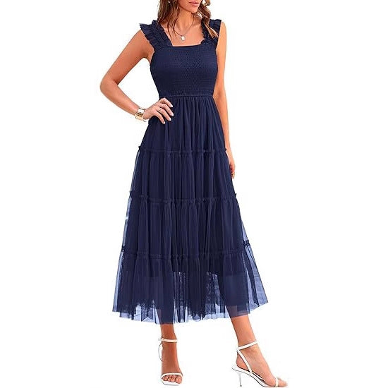 Maxi dress for women with voluminous tulle skirt and lace sleeves Lune London