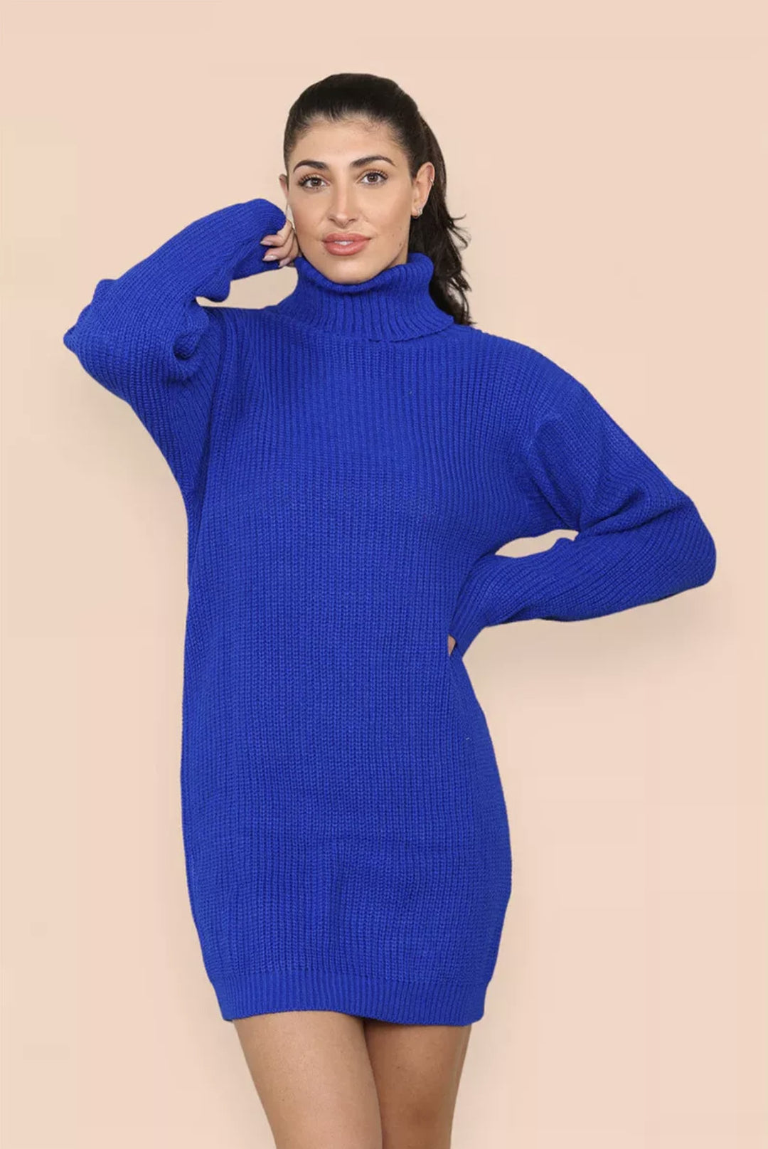 Women’s knit dress with high collar and structured knit pattern Lune London