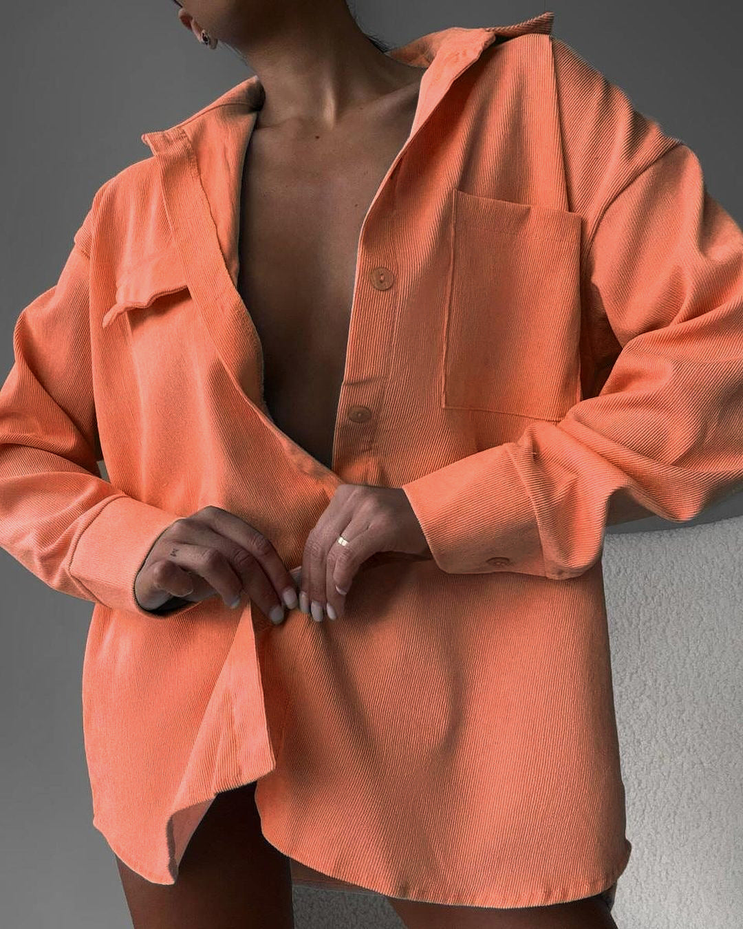 Casual shirt jacket for women in soft textured material Lune London
