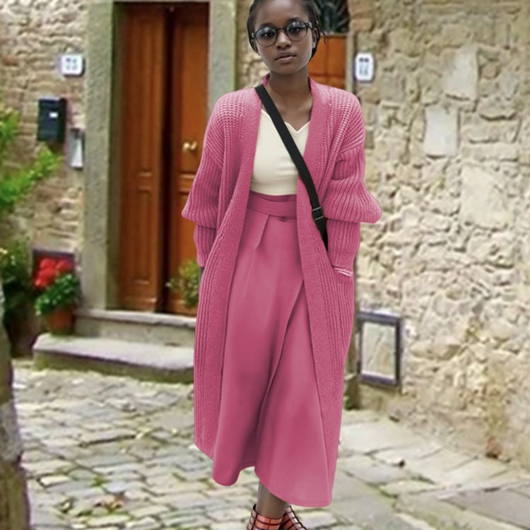 Ladies long knit cardigan with relaxed fit and side pockets Lune Londonl