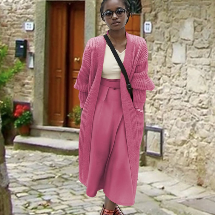 Ladies long knit cardigan with relaxed fit and side pockets Lune Londonl