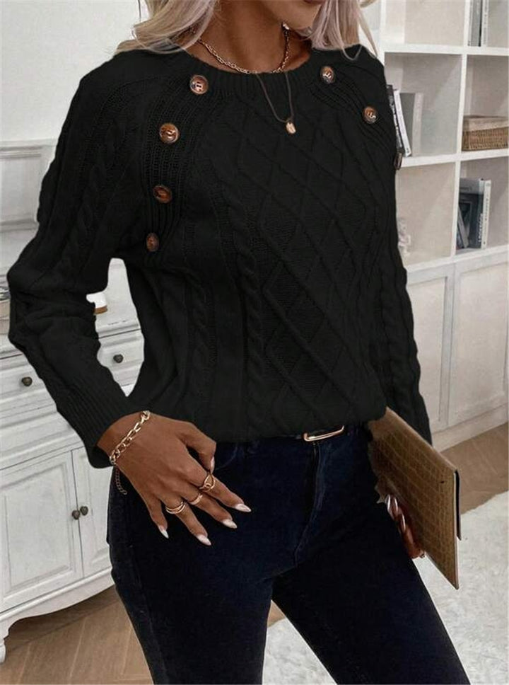 Knitted sweater for women with a textured diamond pattern and decorative buttons Lune London