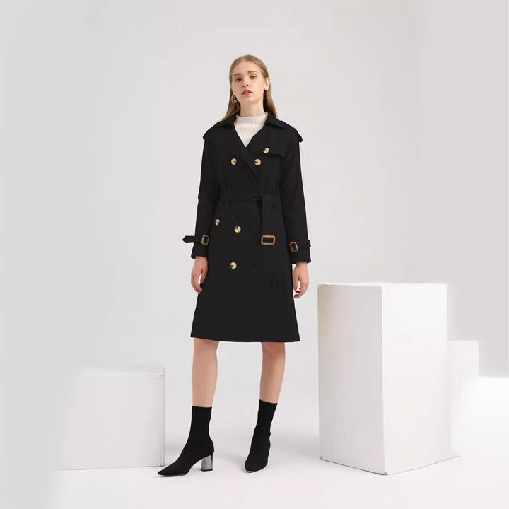 Elegant trench coat for ladies with adjustable belt and luxurious button details Lune London