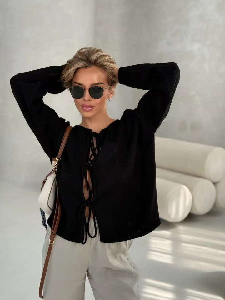 Casual knit sweater for women with decorative lacing and an oversized fit Lune London