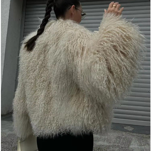 Long faux fur coat for women with wide sleeves Lune London