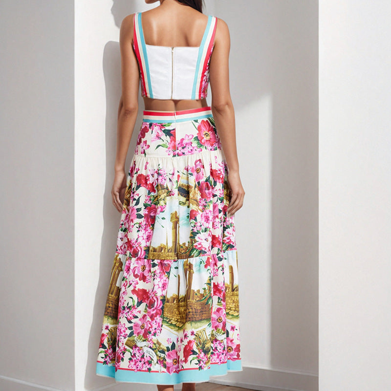 Ensemble floral à deux pièces pour femmes avec détails en dentelle et volants Chic & Stil