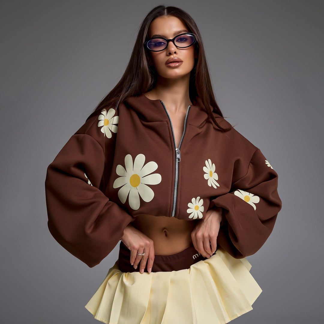 Hooded jacket for women with floral patterns and relaxed fit Lune London
