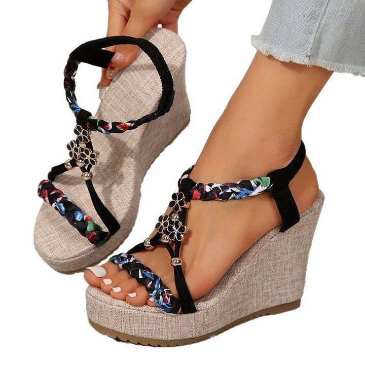 Wedge sandals for women with floral detail and non-slip sole Lune London
