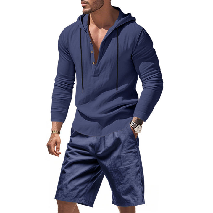Men's casual hoodie t-shirt with a modern button design and comfortable shorts Lune London