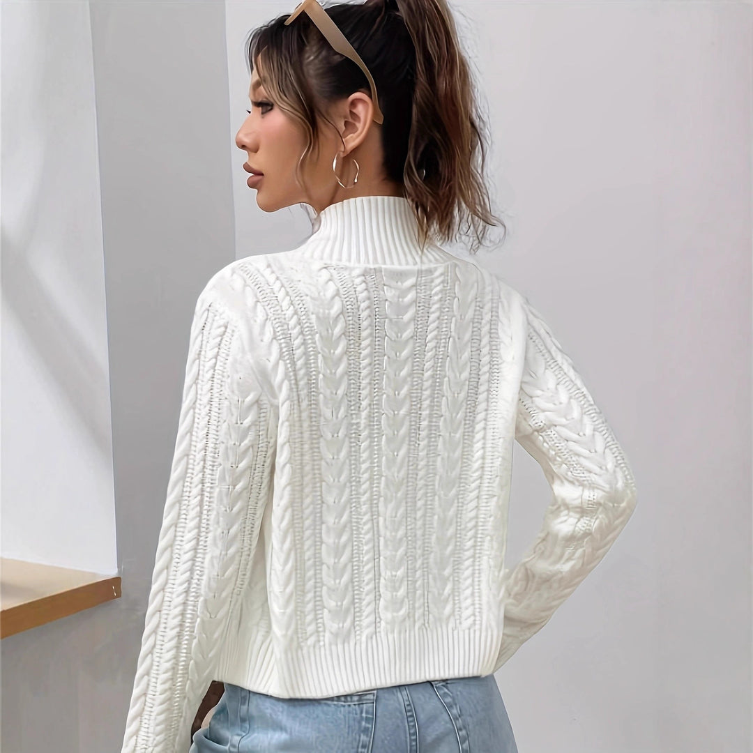 Ladies' knitted jacket with an elegant cable pattern and a modern high collar Lune London
