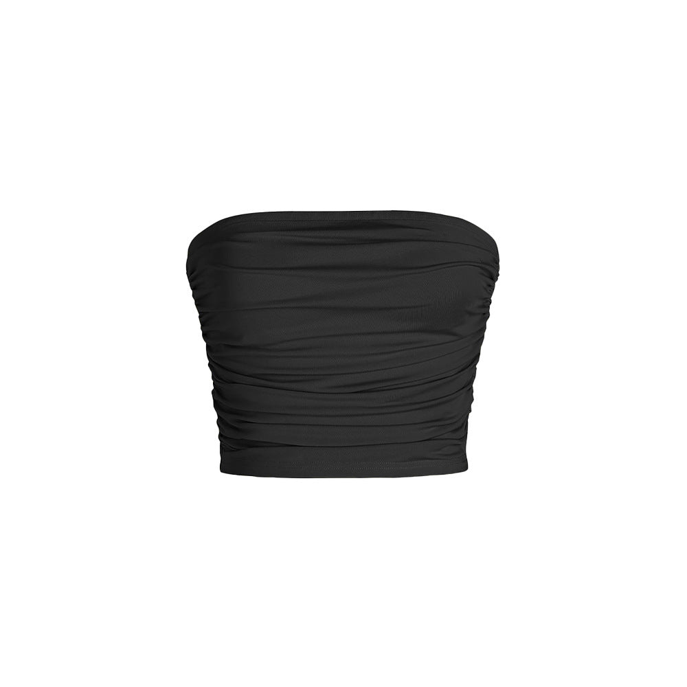 Chic & Stil Women's Bandeau Top with Ruching Details and Elastic Waist