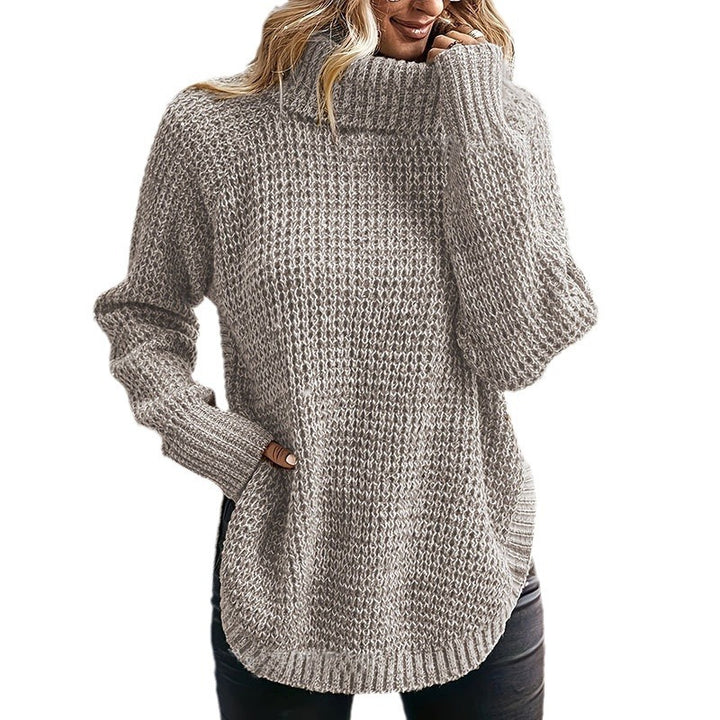 Pull en tricot épais pour femmes avec col haut et poches latérales Chic & Stil