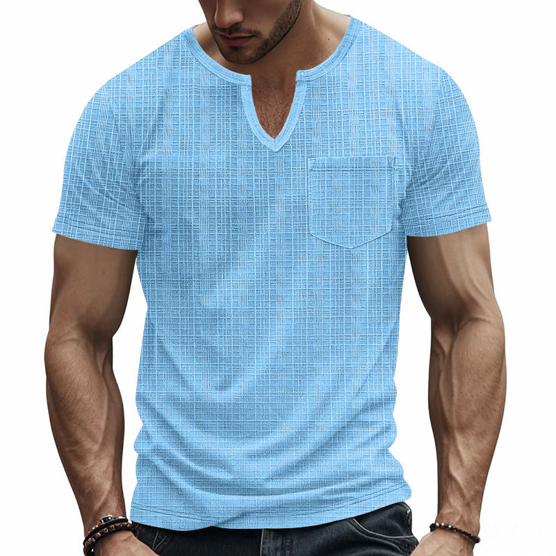 Short sleeve V-neck T-shirt for men with chest pocket Lune London