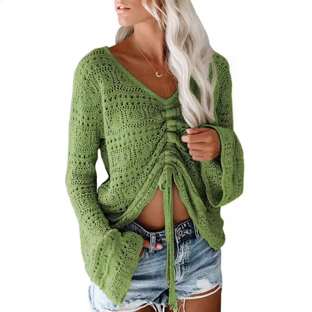 Women's trendy V-neck sweater with gathers Lune London