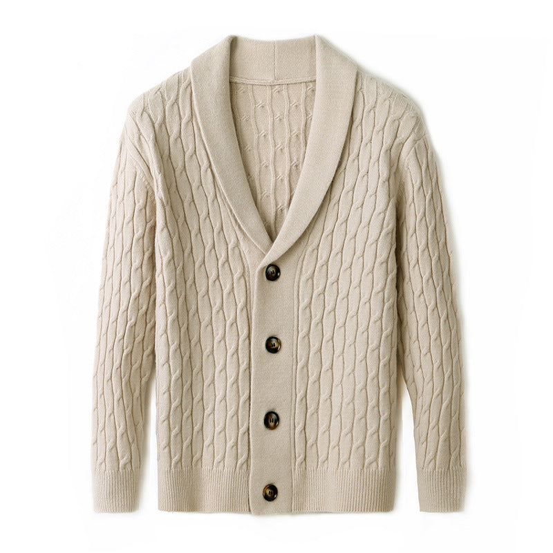 Men's knitted jacket with modern cable pattern and elegant collar Chic and Style