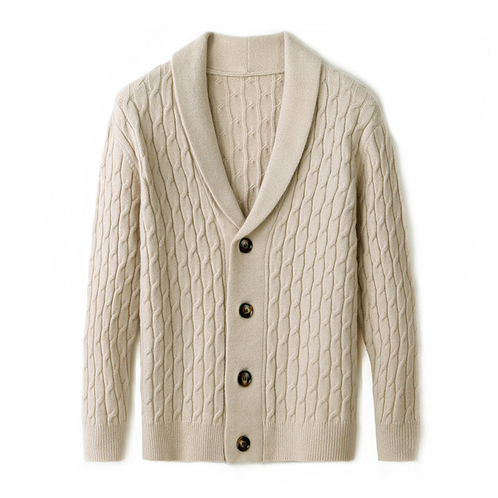Men's knitted jacket with modern cable pattern and elegant collar Chic and Style