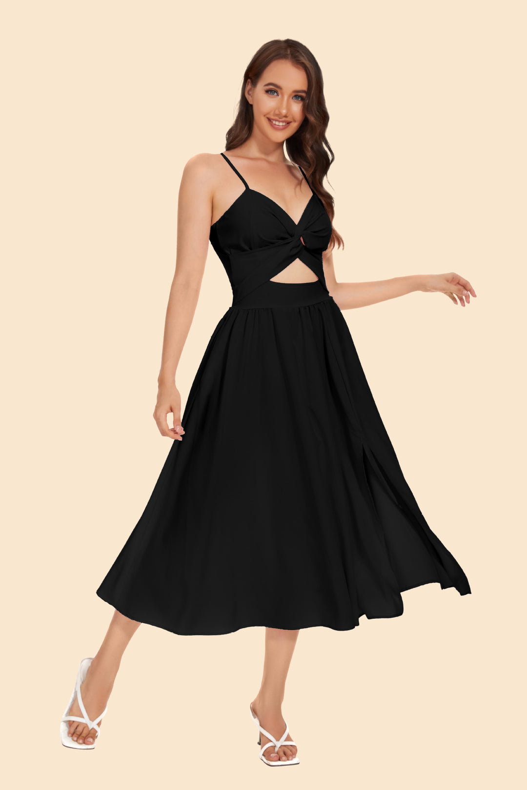 Women's two-piece ensemble with elegant knot-free blouse and flowing skirt with slit Lune London