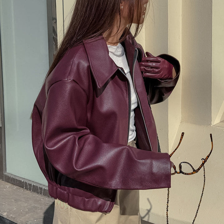 Women’s faux leather jacket with oversized design and high collar Lune London