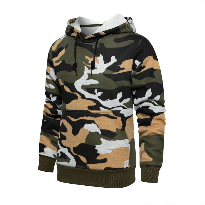 Cozy hooded sweatshirt for men with trendy camouflage pattern Lune London