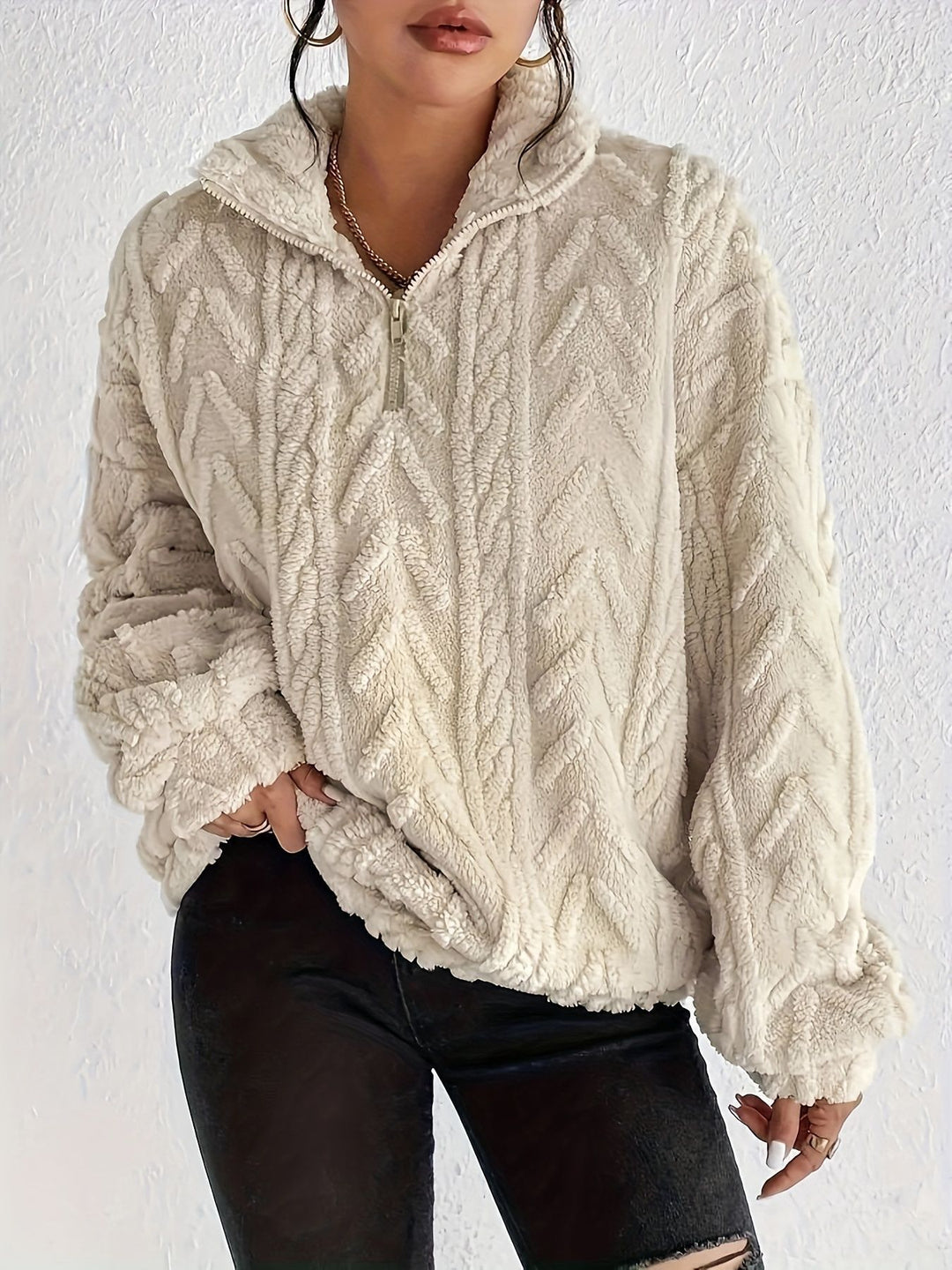 Women's fleece sweater with high collar and structured design Lune London