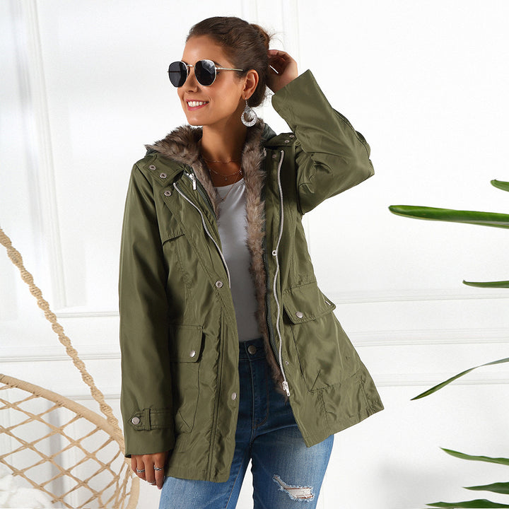 Ladies Outerwear Parka with adjustable drawstring and removable hood Lune London