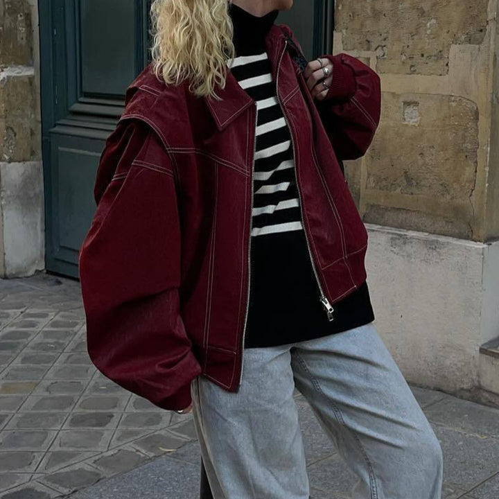 Faux leather jacket for women with elastic cuffs and a high collar Lune London