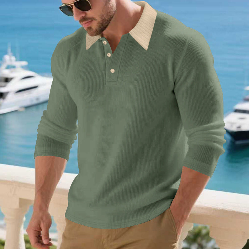 Men's long-sleeved polo shirt with textured collar Lune London
