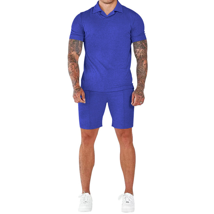 Casual short-sleeve men’s set with textured design and modern mock collar Lune London