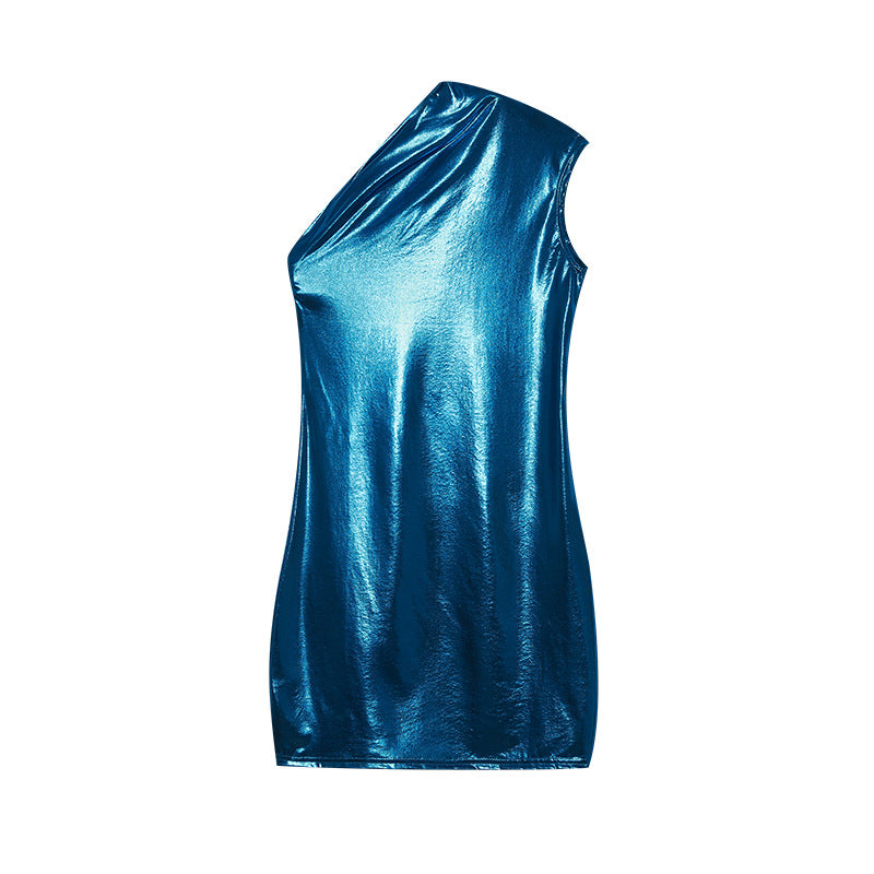 Asymmetrical metallic shift dress for women Lune London