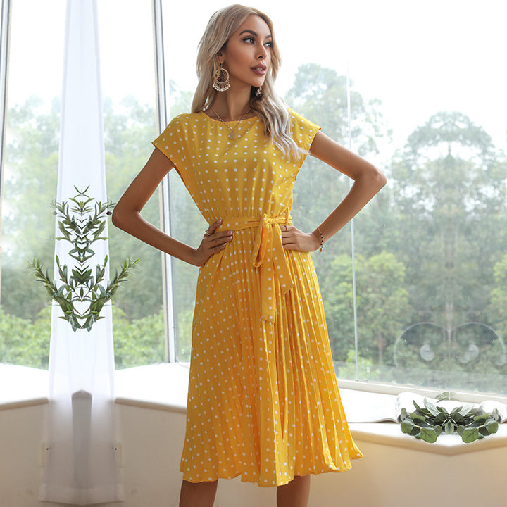 Lune London Women's A-line Polka Dot Dress with Waist Cord