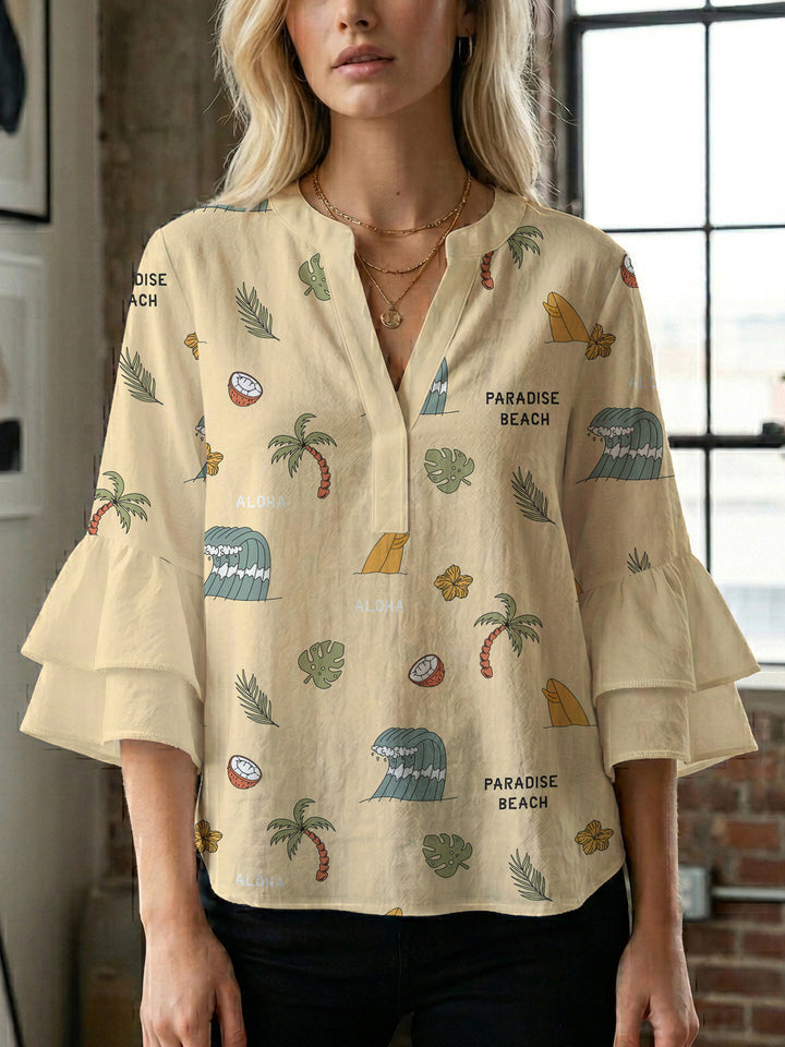 Ladies blouse with voluminous ruffled sleeves and floral print Lune London
