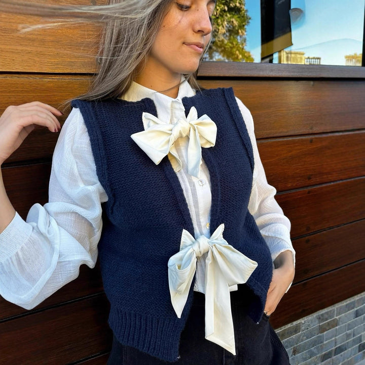 Knitted T-shirt for women with decorative knots Lune London