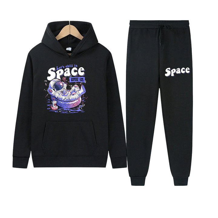 Casual ensemble for women with hoodie and jogger pants featuring creative astronaut print Lune London