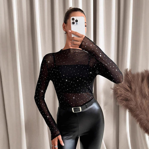 Women's Functional Shirt Made Of Transparent Quality with Sparkling Applications Lune London