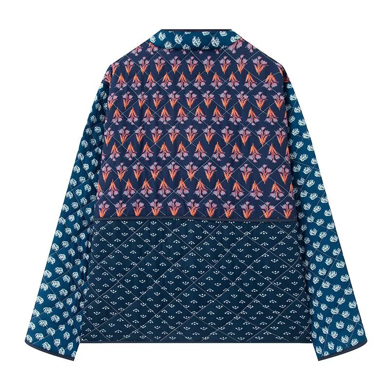 Ladies patchwork quilted jacket with elaborate patterns and practical pockets Lune London