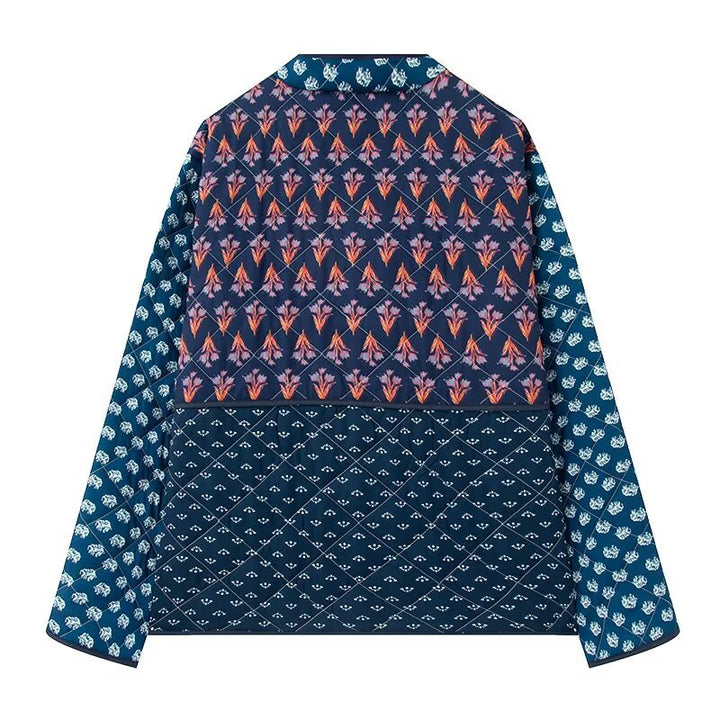 Ladies patchwork quilted jacket with elaborate patterns and practical pockets Lune London