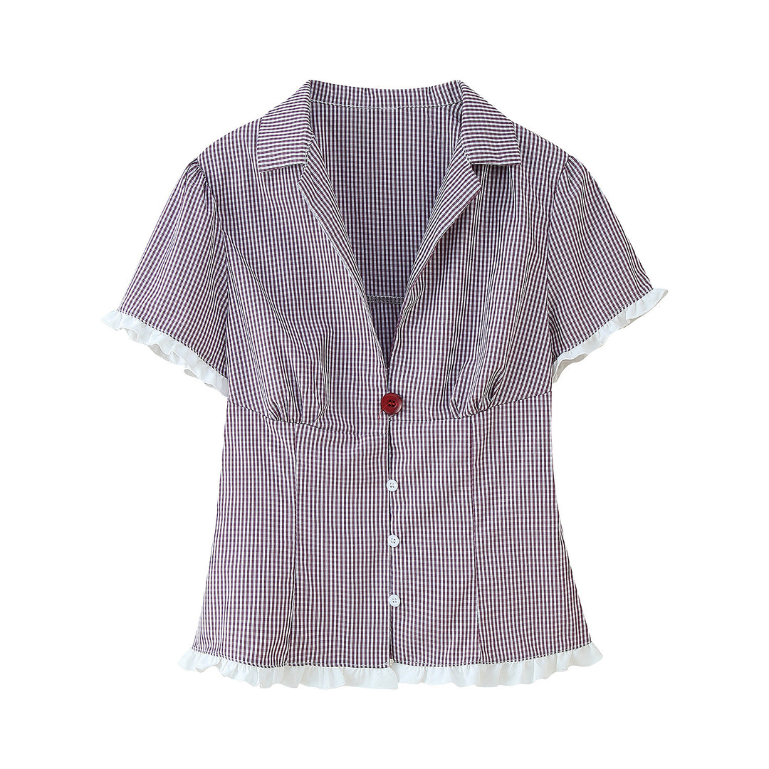 Women's pajama set with ruffle details and button-up top Lune London