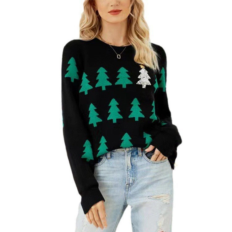 Lune London Women's Festive Knit Sweater with Christmas Tree Pattern