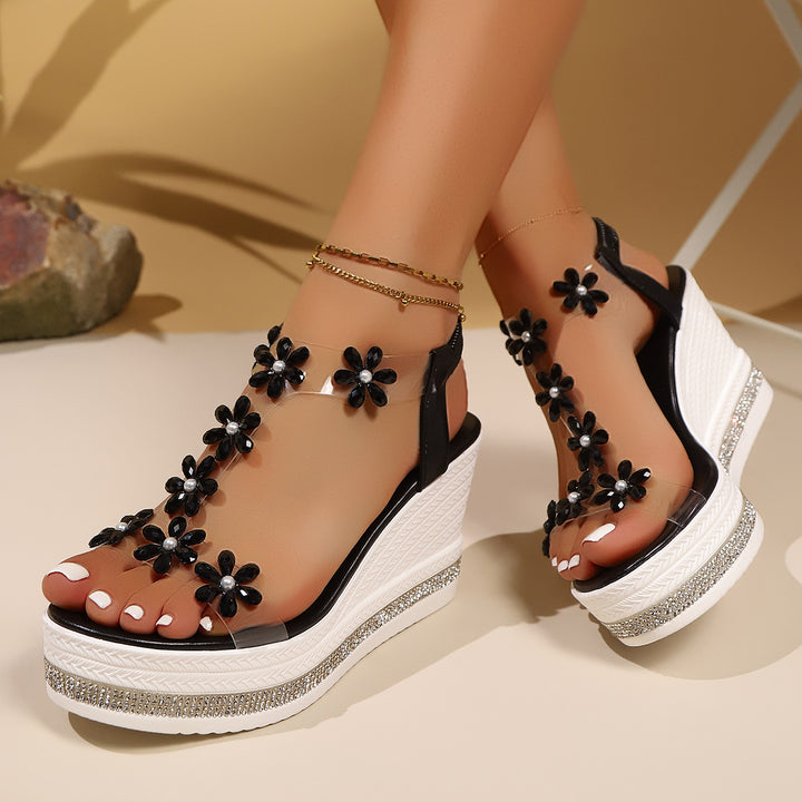 Floral wedge sandals for ladies Lune London