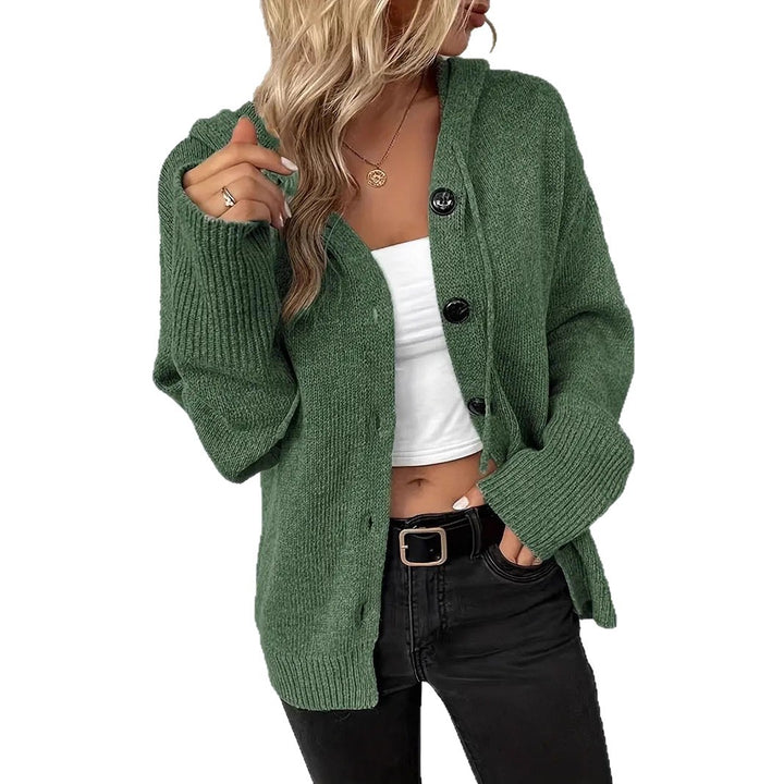 Ladies comfortable cardigan with hood and large buttons Lune London